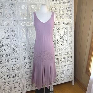 Vtg Lilac Purple Asymmetric Midi Dress Womens 8 Cocktail Event Regal V Neck
